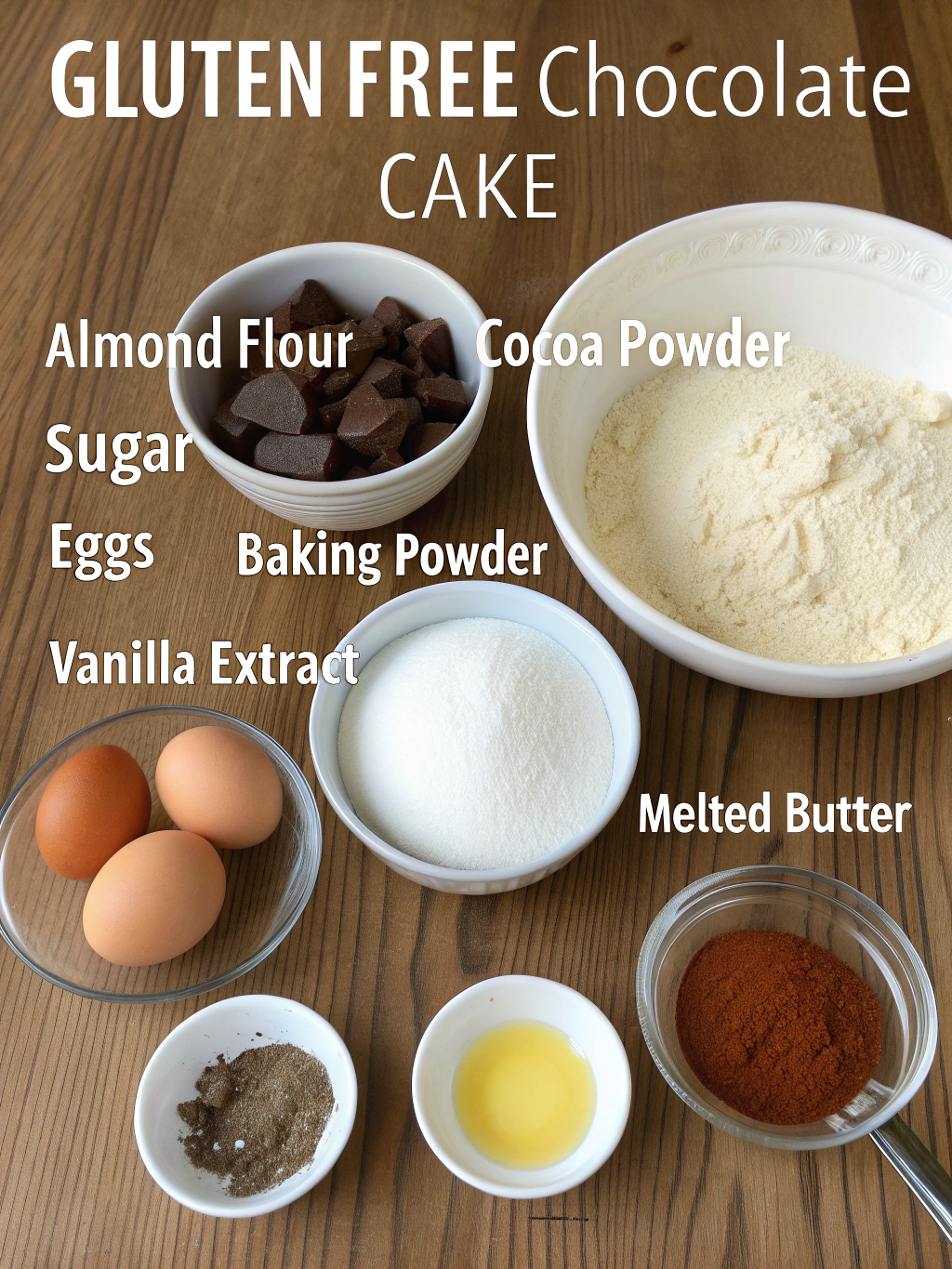 Ingredients for gluten-free chocolate cake recipe